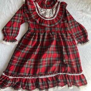 Plaid Red Dress with Lace Trim child girl size 4/5